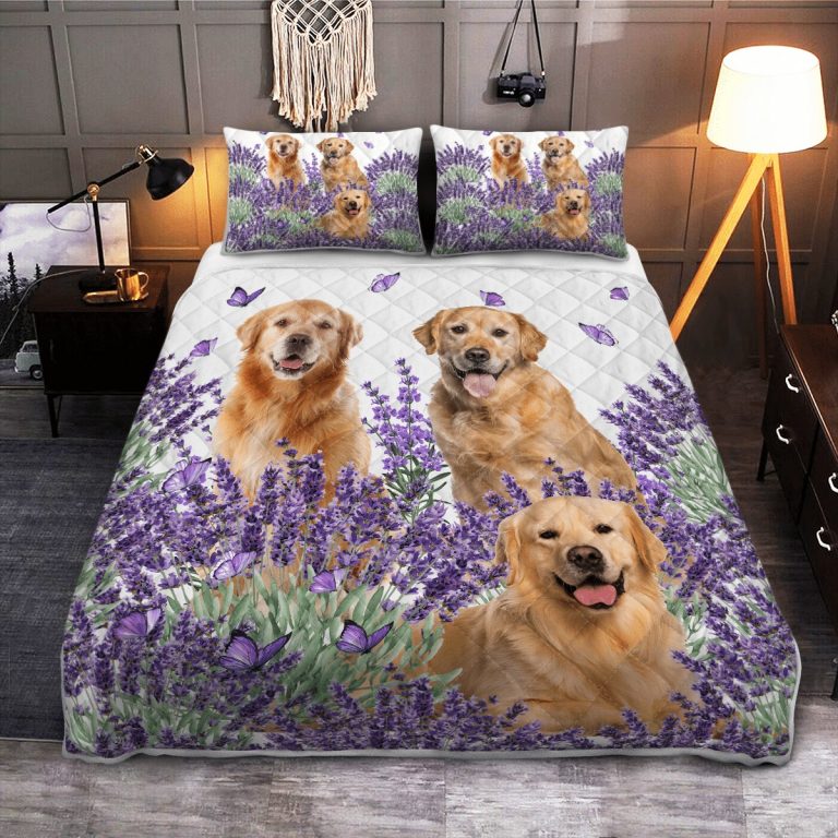 Golden-Retriever-Lavender-Quilt-Bedding-Set-1
