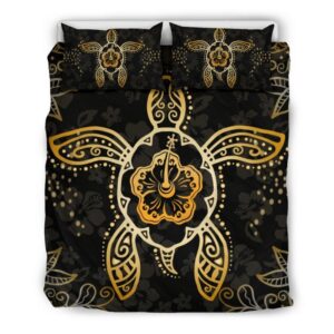 Golden Turtle And Hibiscus Duver Duvet Cover and Pillowcase Set Bedding Set