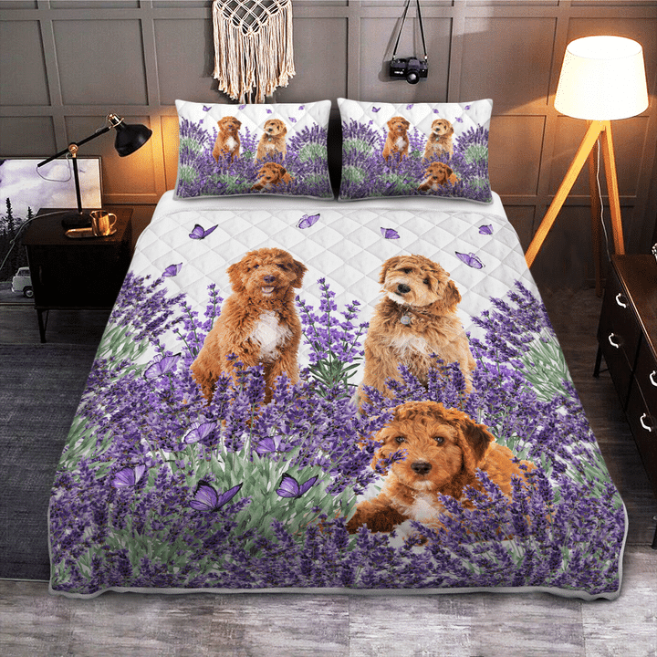 Goldendoodle-Lavender-Quilt-Bedding-Set-1