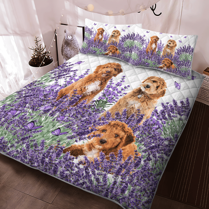Goldendoodle-Lavender-Quilt-Bedding-Set-2