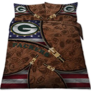 Green Bay Packers Nfl American Flag Leather Pattern Bedding Set