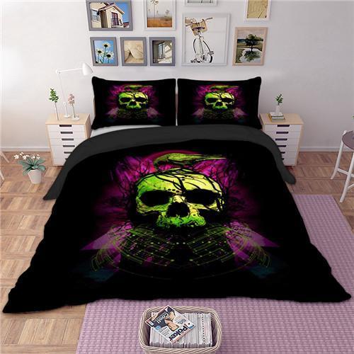 Green Skull Bird Duvet Cover and Pillowcase Set Bedding Set 400 Green Skull Bird Duvet Cover and Pillowcase Set Bedding Set 400