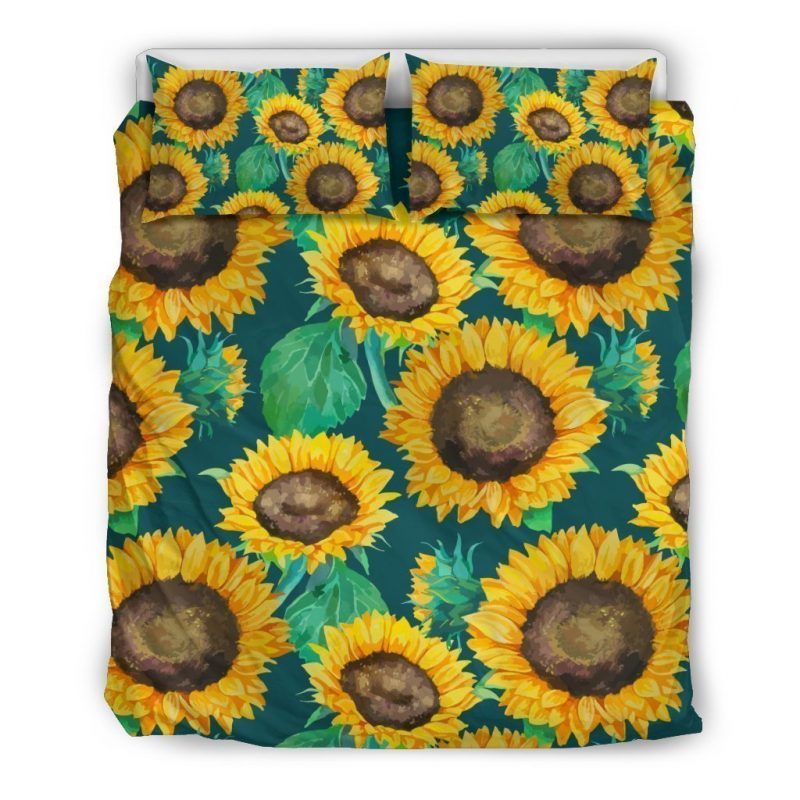 Green Watercolor Sunflower Pattern Print Duvet Cover and Pillowcase Set Bedding Set Green Watercolor Sunflower Pattern Print Duvet Cover and Pillowcase Set Bedding Set