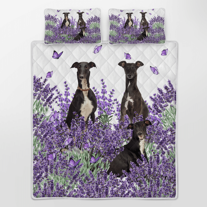 Greyhound Lavender Quilt Bedding Set Greyhound Lavender Quilt Bedding Set