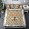 Gucci Bee Brown Logo All Over Print Bedding Set