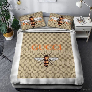 Gucci Bee Brown Logo All Over Print Bedding Set
