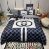 Gucci Bee Gc Pattern Blue Bedding Set