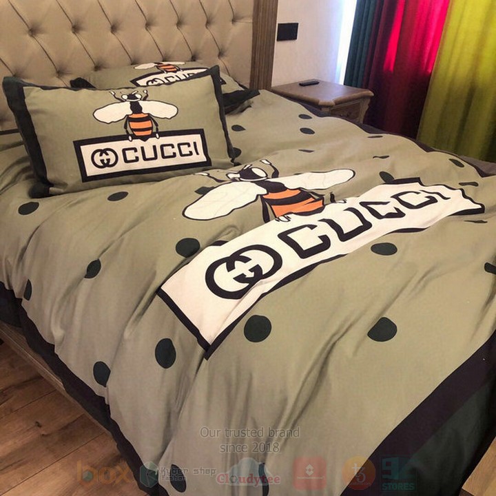 Gucci Bee Grey-Green Inspired Bedding Set Gucci Bee Grey-Green Inspired Bedding Set