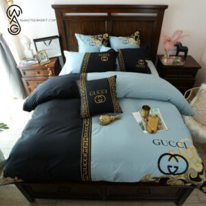 Gucci Black Blue Logo All Over Print Bedding Set