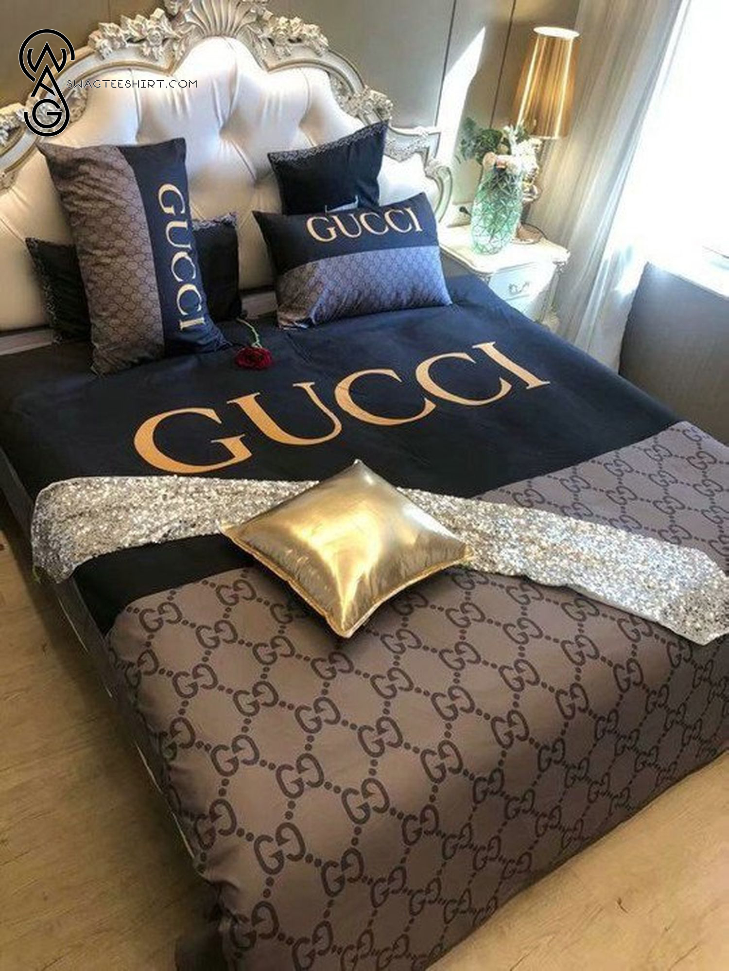 Gucci Black Brown Classic Logo All Over Print Bedding Set Gucci Black Brown Classic Logo All Over Print Bedding Set