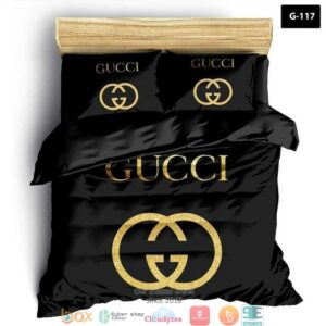 Gucci Black Gold Logo Quilt Bedding Set