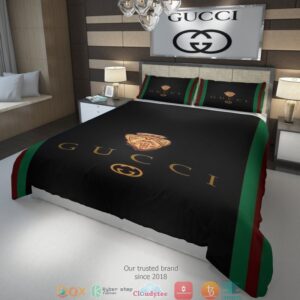 Gucci Black Green Border Quilt Bedding Set