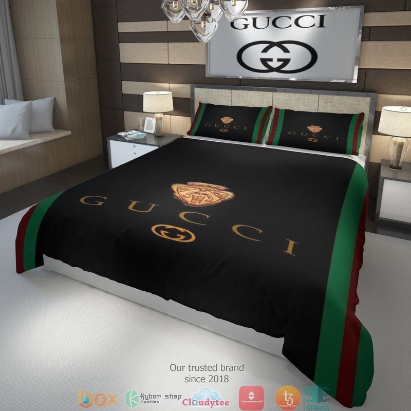 Gucci Black Green Border Quilt Bedding Set Gucci Black Green Border Quilt Bedding Set