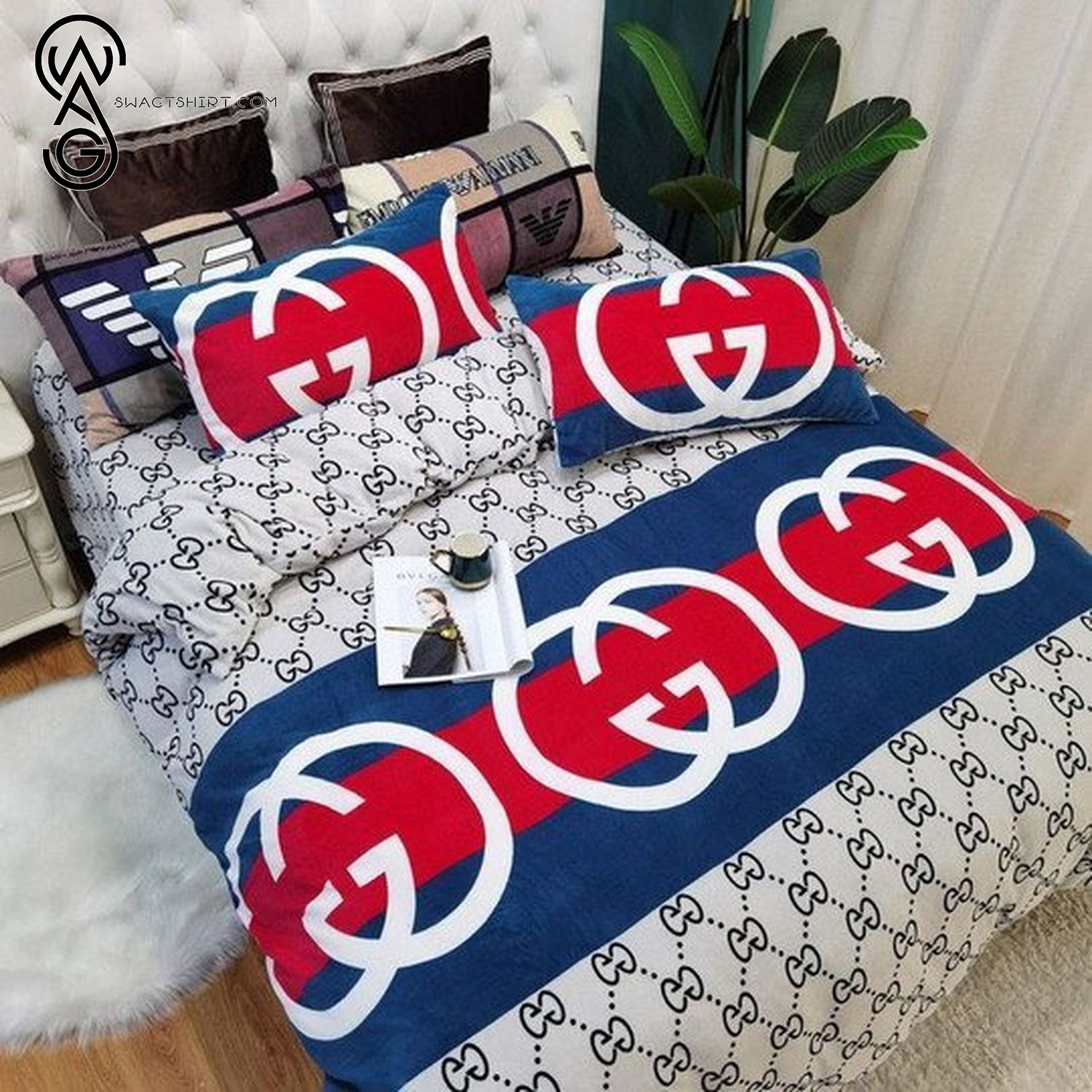 Gucci Blue And Red Symbol Full Print Bedding Set Gucci Blue And Red Symbol Full Print Bedding Set