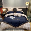 Gucci Blue Cream Logo All Over Print Bedding Set