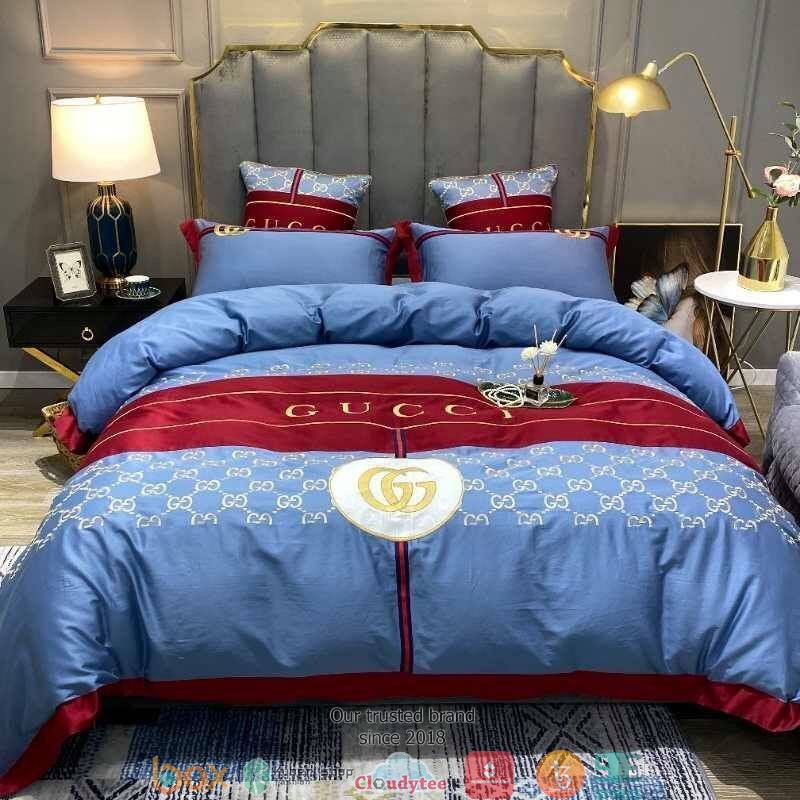 Gucci Blue Dark Red Quilt Bedding Set Gucci Blue Dark Red Quilt Bedding Set