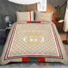 Gucci Brand Gc Logo Khaki Pattern Quilt Bedding Set