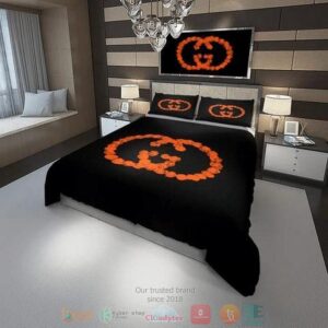 Gucci Brand Gc Orange Black Quilt Bedding Set