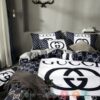Gucci Brand White Blue Brand Quilt Bedding Set