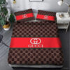 Gucci Brown And Red Classic Logo All Over Print Bedding Set