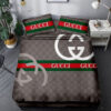 Gucci Brown Blue Red Logo All Over Print Bedding Set