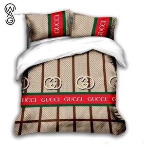 Gucci Brown Striped All Over Print Bedding Set