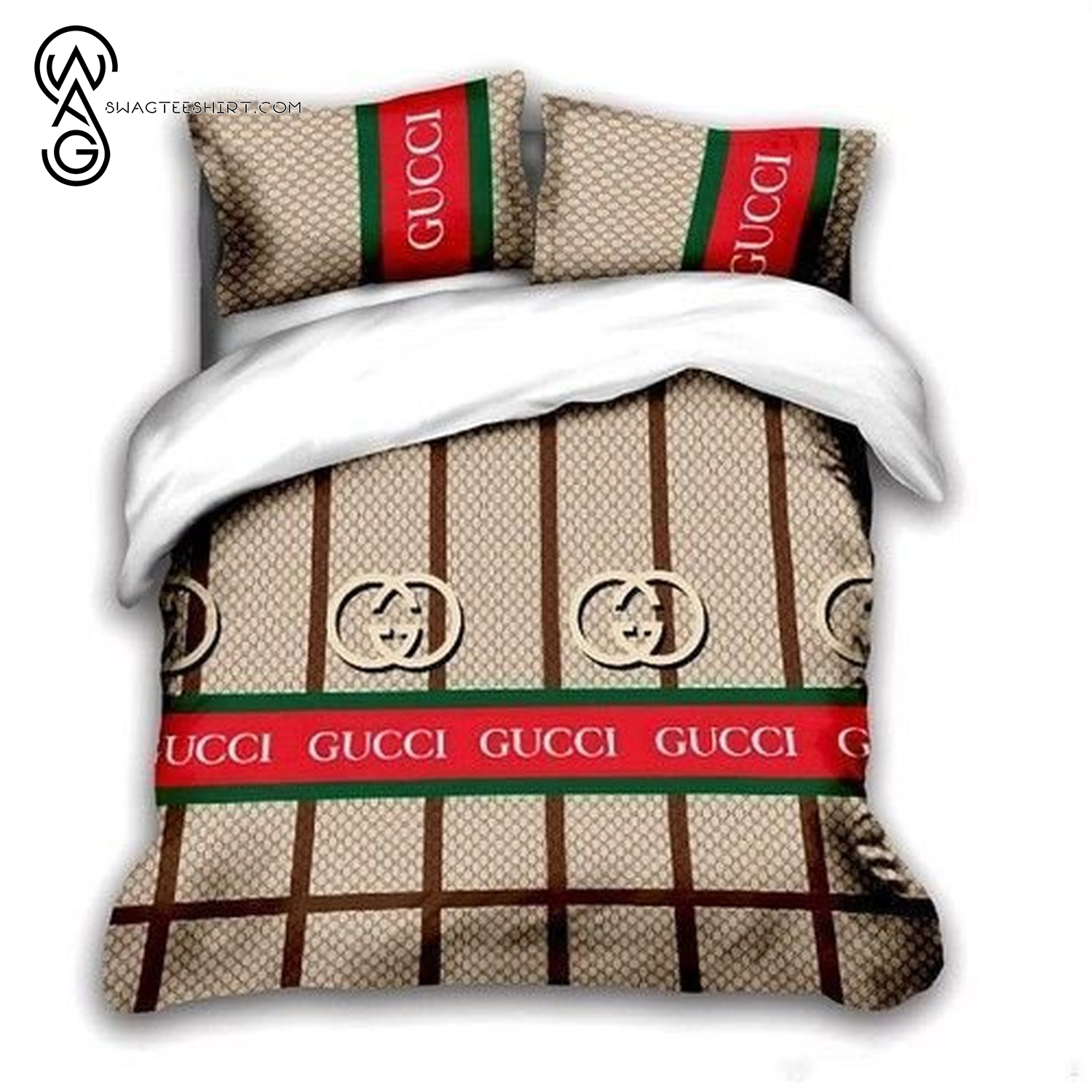 Gucci Brown Striped All Over Print Bedding Set Gucci Brown Striped All Over Print Bedding Set