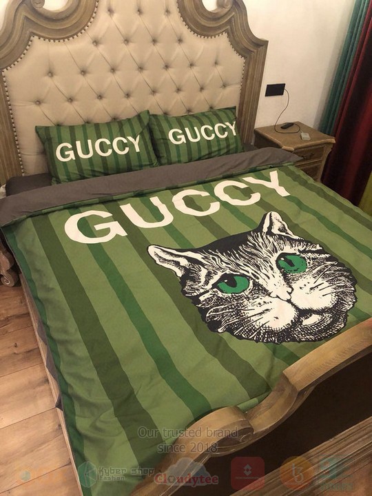 Gucci Cat Green Inspired Bedding Set Gucci Cat Green Inspired Bedding Set