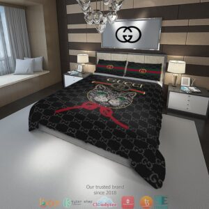 Gucci Cat Red Bow Quilt Bedding Set