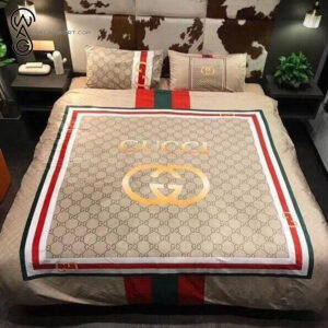 Gucci Cream And Gold Symbol All Over Print Bedding Set
