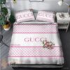 Gucci Flowers Pink White Duvet Cover Sheet Cover Pillow Cases Luxury Bedding Sets