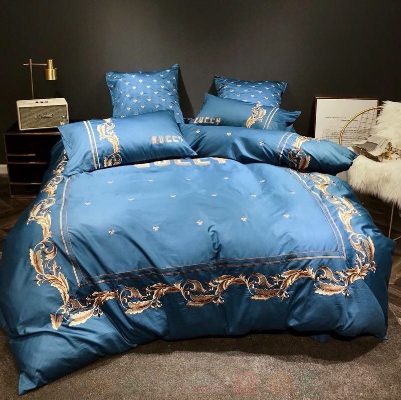 Gucci Full Blue Luxury Brand Bedding Set Gucci Full Blue Luxury Brand Bedding Set