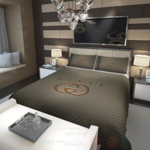 Gucci Full Green-Grey Luxury Brand Bedding Set