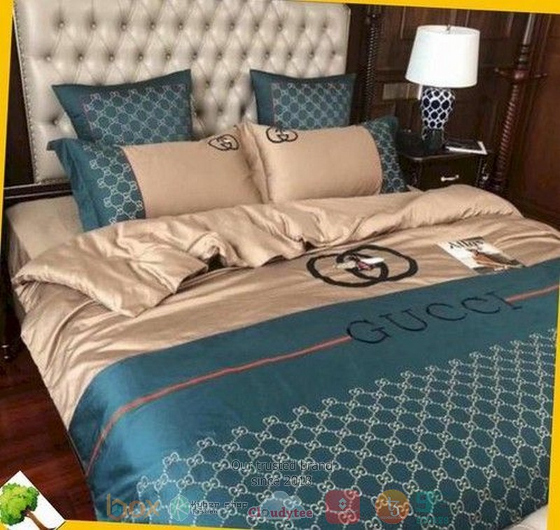 Gucci Gc Pattern Luxury Brand Dark Teal Bedding Set Gucci Gc Pattern Luxury Brand Dark Teal Bedding Set