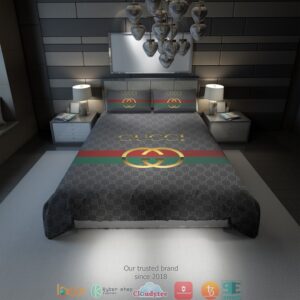 Gucci Gold Logo Grey Bedding Set