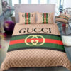 Gucci Green Brown Classic Logo All Over Print Bedding Set