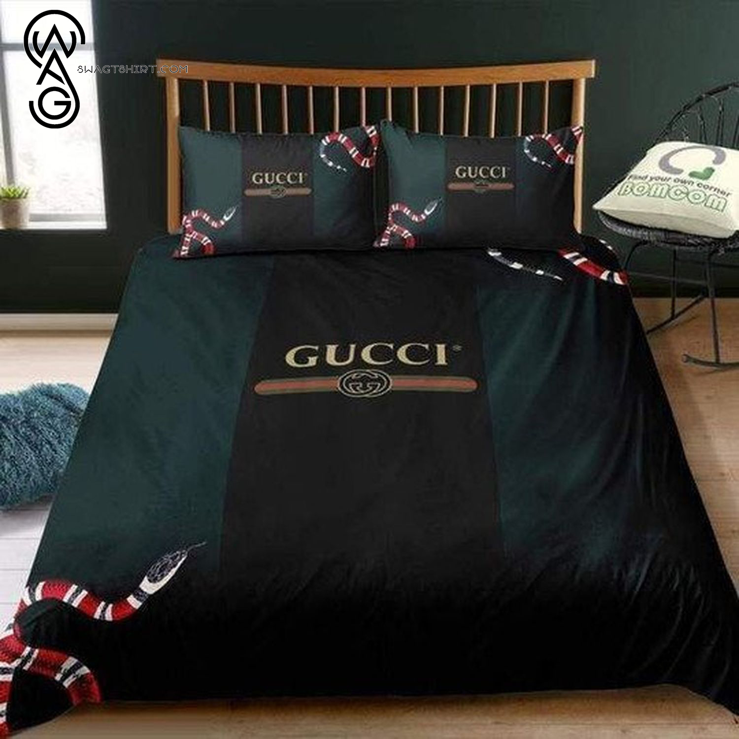 Gucci Green Forest Logo Full Print Bedding Set Gucci Green Forest Logo Full Print Bedding Set