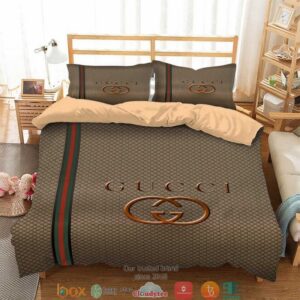 Gucci Green Red Line Brown Quilt Bedding Set