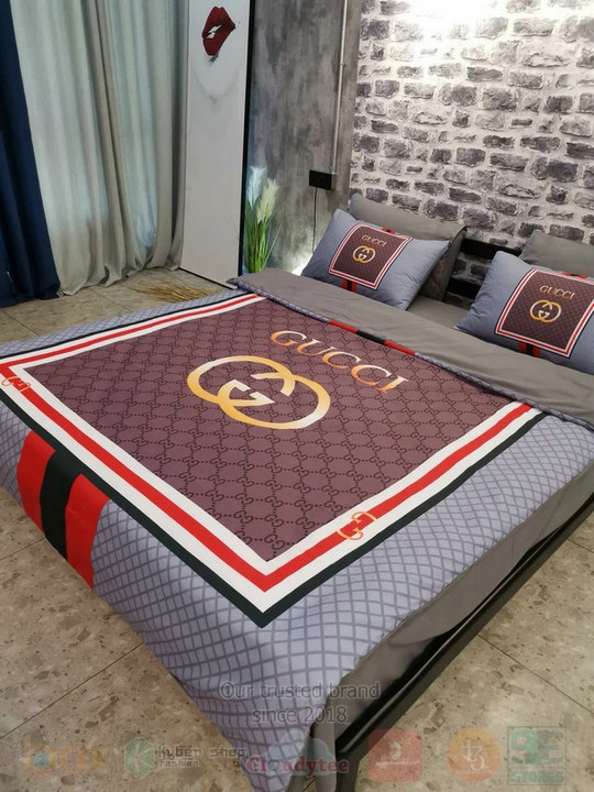 Gucci Grey-Brown Inspired Bedding Set Gucci Grey-Brown Inspired Bedding Set