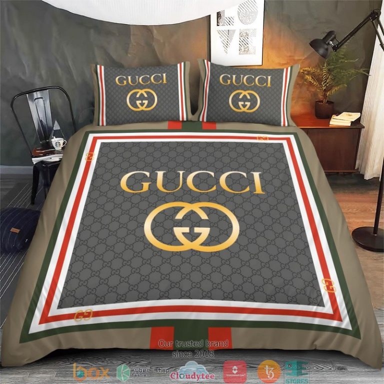Gucci-Grey-Green-Red-Square-Quilt-Bedding-Set-1