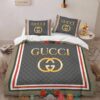 Gucci Grey Green Red Square Quilt Bedding Set