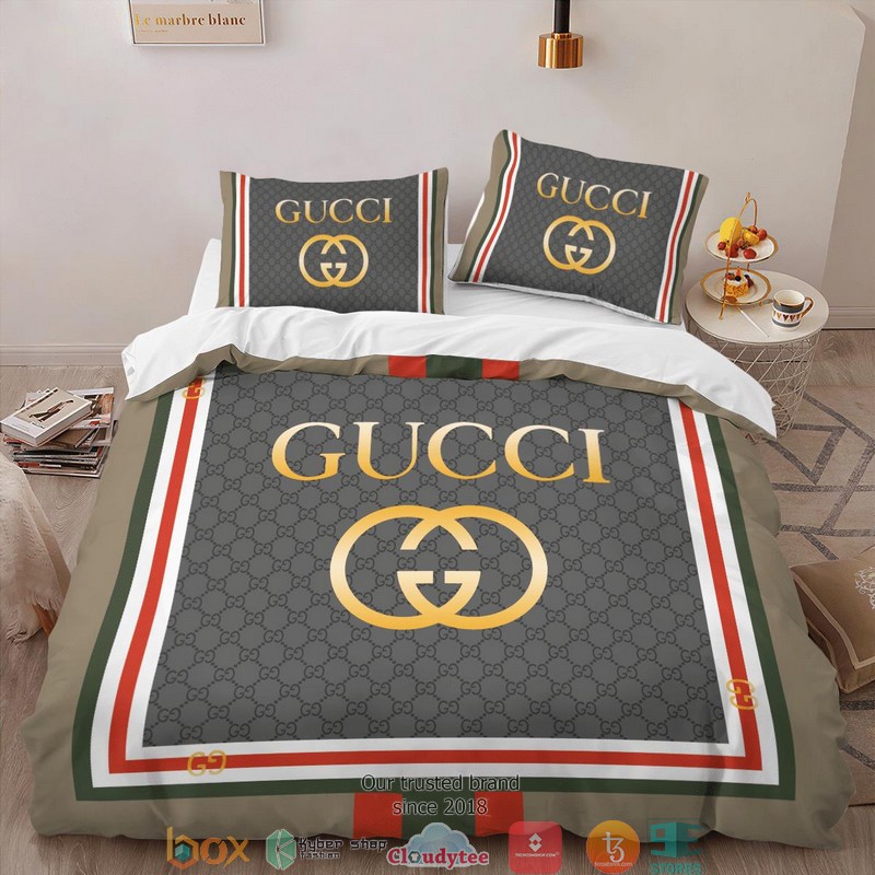 Gucci Grey Green Red Square Quilt Bedding Set Gucci Grey Green Red Square Quilt Bedding Set