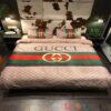 Gucci Italian Luxury Brand Khaki Pattern Quilt Bedding Set