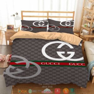 Gucci Light Grey Red Green Stripe Quilt Bedding Set