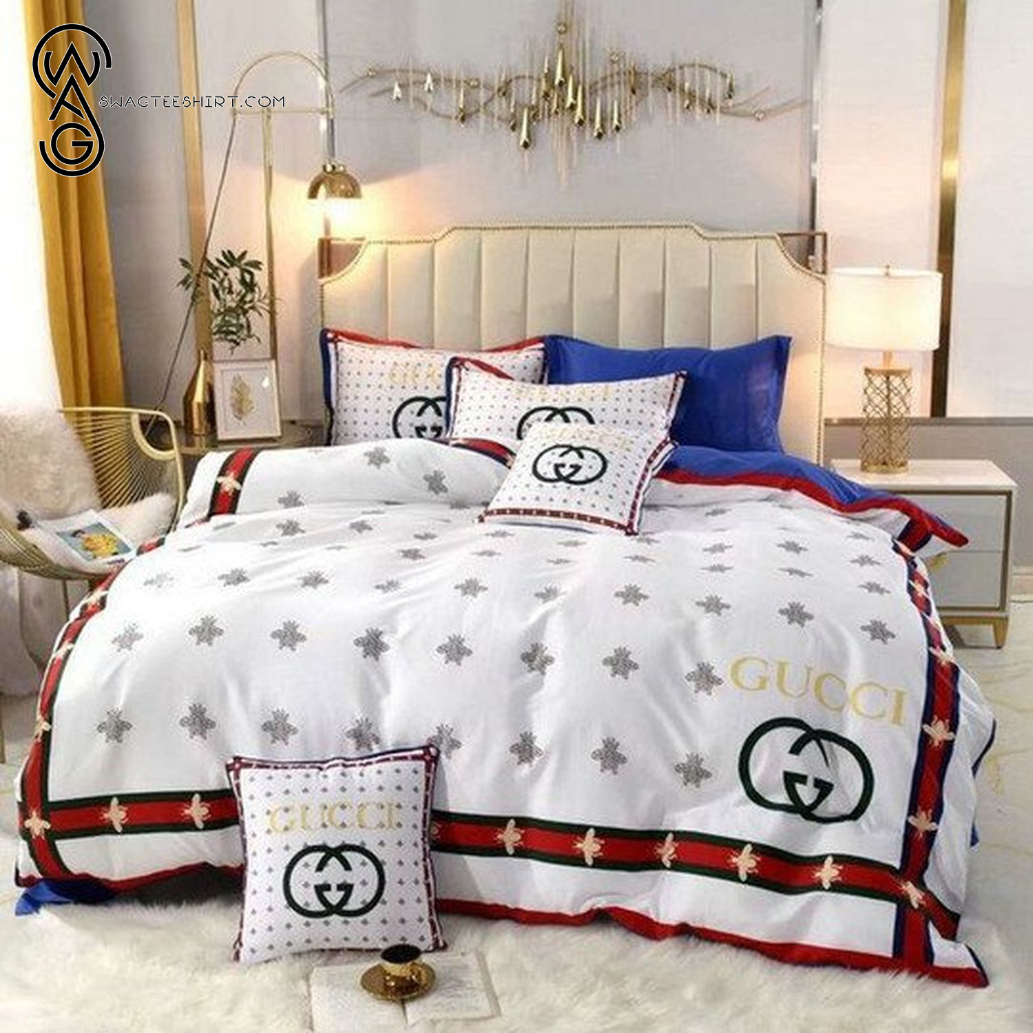 Gucci Logo Classic Striped All Over Print Bedding Set Gucci Logo Classic Striped All Over Print Bedding Set