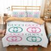 Gucci Logo White Quilt Bedding Set