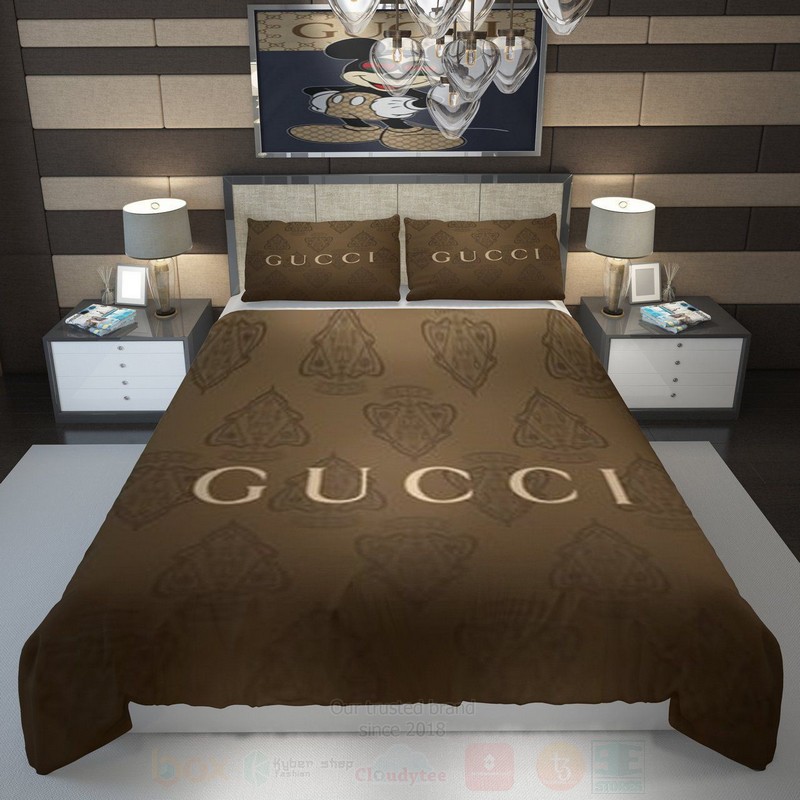 Gucci Mickey Mouse Brown Luxury Brand Bedding Set Gucci Mickey Mouse Brown Luxury Brand Bedding Set