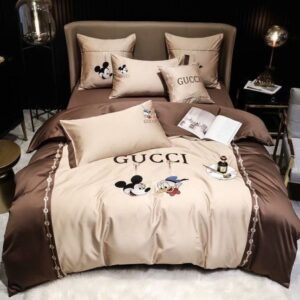 Gucci Mickey Mouse Cute Khaki Brown Style Bedding Set