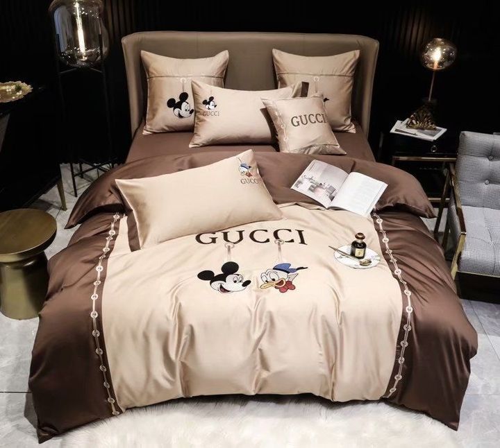 Gucci Mickey Mouse Cute Khaki Brown Style Bedding Set Gucci Mickey Mouse Cute Khaki Brown Style Bedding Set
