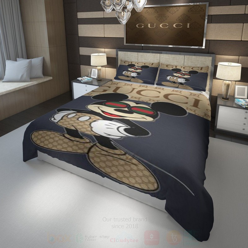 Gucci Mickey Mouse Dark Purple Luxury Brand Bedding Set Gucci Mickey Mouse Dark Purple Luxury Brand Bedding Set